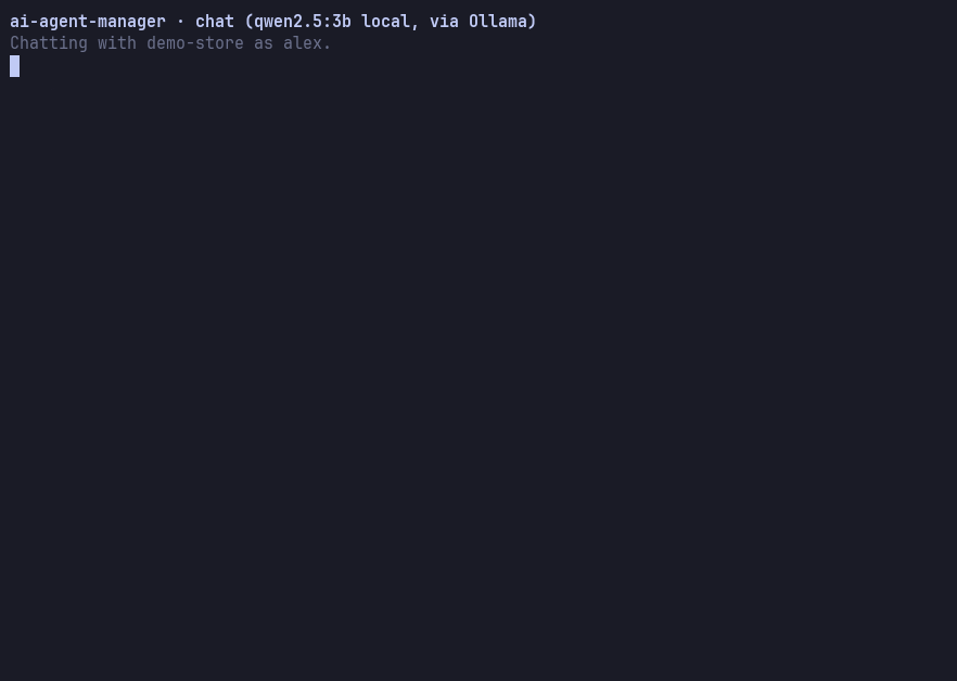 ai-agent-manager demo: a conversation with a trained agent that answers from its own content, uses the conversation history and calls a tool to get the time